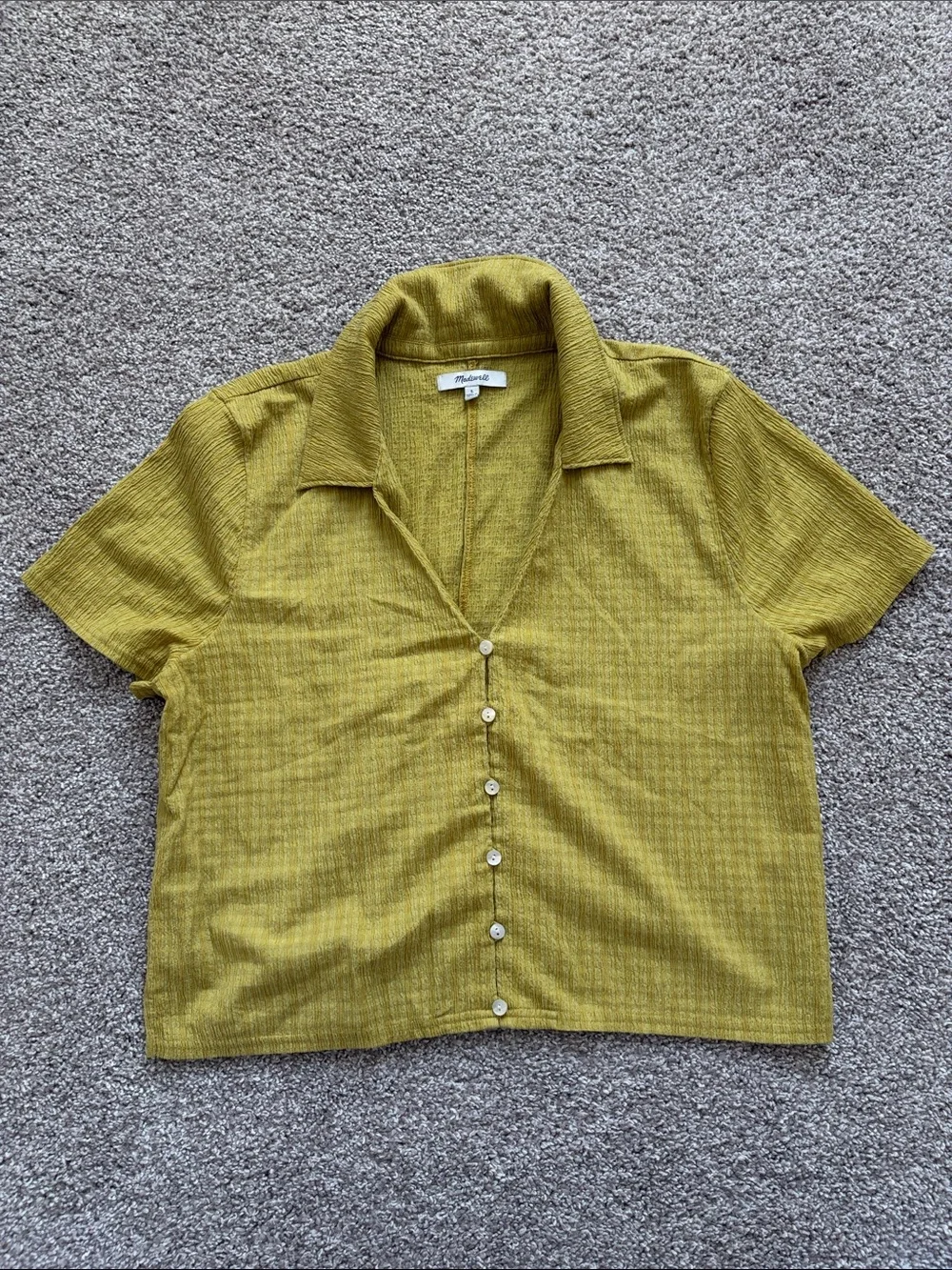 MADEWELL Collared Button-Front Short Sleeve Top - Green Mustard - Picture 1 of 3